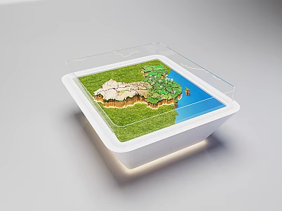 Transparent Lid Commercial Display Equipment With White Container Grass Terrain And Water Area 3d model