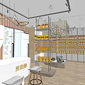Modern Shopping Mall Store Interior With Shelves Jars Counter Pendant Lights And Seating