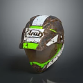 Rusty Worn Weapon Helmet With Alpinestars Logo And Green Stripes