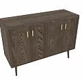 Modern Dark Brown Wooden Sideboard With Wood Grain Metal Handles And Slender Legs
