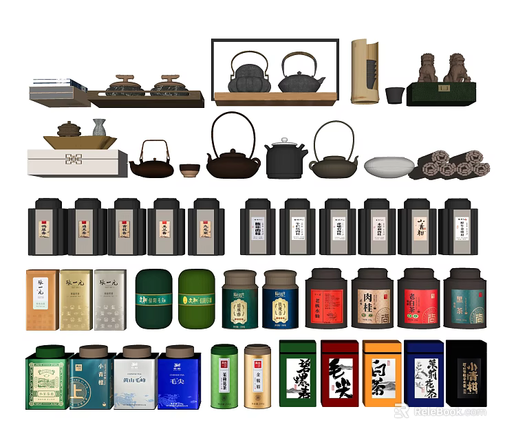 Traditional Household Tea Sets And Colorful Caddies With Various Designs For Daily Use 3d model 