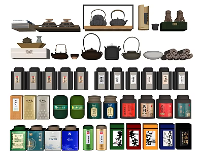 Traditional Household Tea Sets And Colorful Caddies With Various Designs For Daily Use 3d model