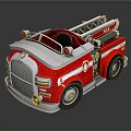 Red Fire Truck With Silver Ladder Front Grille And Black Wheels Design