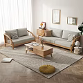 Japanese Style Sofa Coffee Table Combination Solid Wood Sofa 3d model