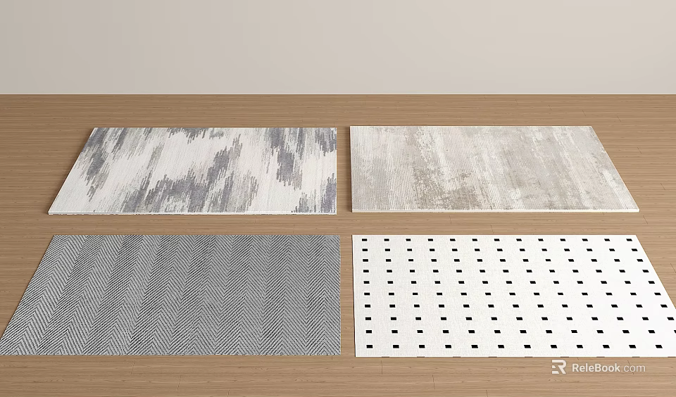 Square Rugs With Abstract Patterns Textured Design And Dot Patterns On Wooden Floor 3d model