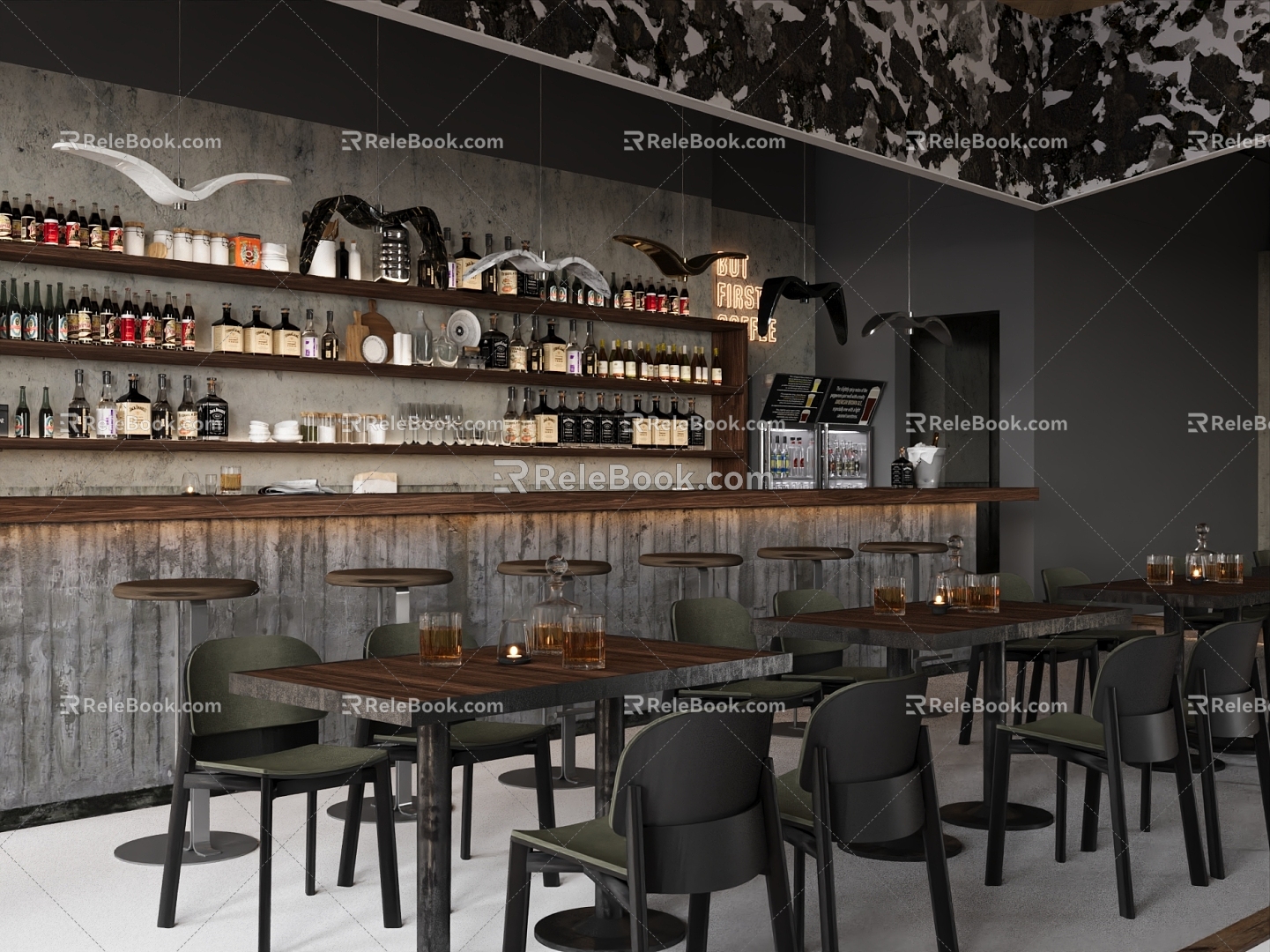 Modern bar bar table and chairs 3d model