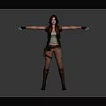 3D Female Game Movie Character with Brown Hair Vest Pants Boots and Utility Belt
