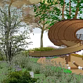 Treehouse Playground Structure In Natural Environment With Wooden Slides And Surrounding Trees