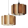 Two Minimalist Modern Oak Wooden Pendant Lights With Layered Sculptural Design
