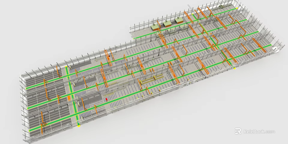 3D Engineering Construction Structure Model With Green And Orange Support Lines 3d model 