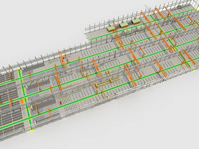 3D Engineering Construction Structure Model With Green And Orange Support Lines 3d model