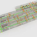 3D Engineering Construction Structure Model With Green And Orange Support Lines