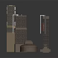 Cartoon Scene With Decorative Tall Building Models And Multiple Tower Structures