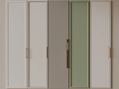 Modern Minimalist Wardrobe Doors With Light Gray Green Panels And Metal Handles 3d model
