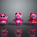 Adorable Pink Pig Characters With Different Costumes Wings And Lightning Accessories