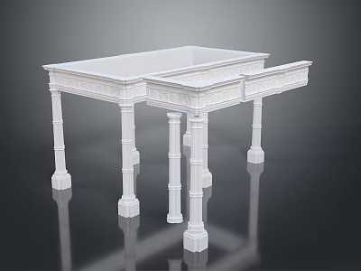 White Carved Columns Stand Structure with Main Tabletop and Side Extension 3d model