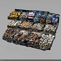 Transparent Multi Tiered Shelf Display With Various Nuts Beans And Colorful Snack Packages In Supermarket