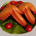Appetizing Grilled Chicken Drumsticks on Green Leaves with Red Cherry Tomatoes on White Plate