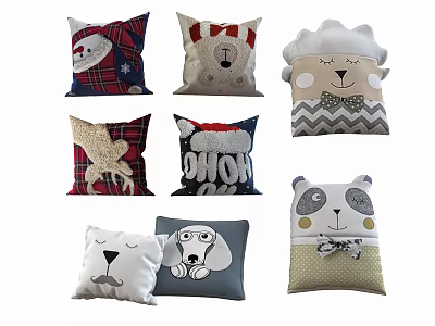Cute Animal Design Decorative Throw Pillows With Various Patterns And Colors 3d model