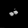 White Wall Hung Toilets In Bathroom With Dark Wall Gold Faucet And Square Metal Decor