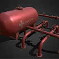 Red Industrial Pressure Vessel With Connected Pipes And Support Legs Structure 3d model