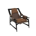 Modern Leisure Chair With Black Wooden Frame And Brown Fabric Cushions