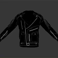 Black Leather Biker Jacket With Zipper Pockets Belt Buckle And Stitch Details