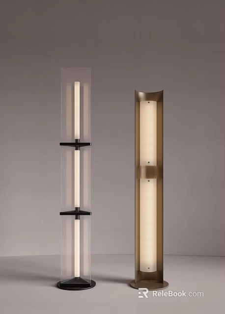Modern Floor Lamps With Transparent Bodies And Brass Toned Frames 3d model 