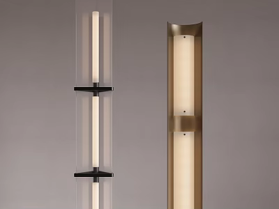 Modern Floor Lamps With Transparent Bodies And Brass Toned Frames 3d model