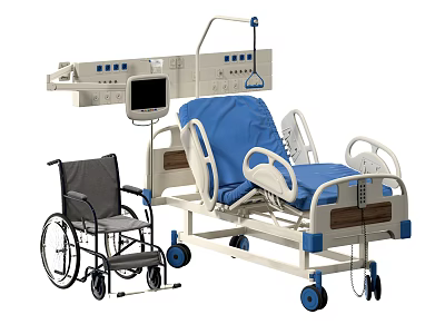 Modern Medical Equipment Including Adjustable Bed Wheelchair Control Panel and Monitor 3d model