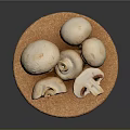 Fresh Mushrooms Whole and Sliced Displayed on a Cork Cutting Board