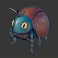 Colorful Cartoon Beetle Character Design With Blue Head Red Shell Large Eyes And Antennae