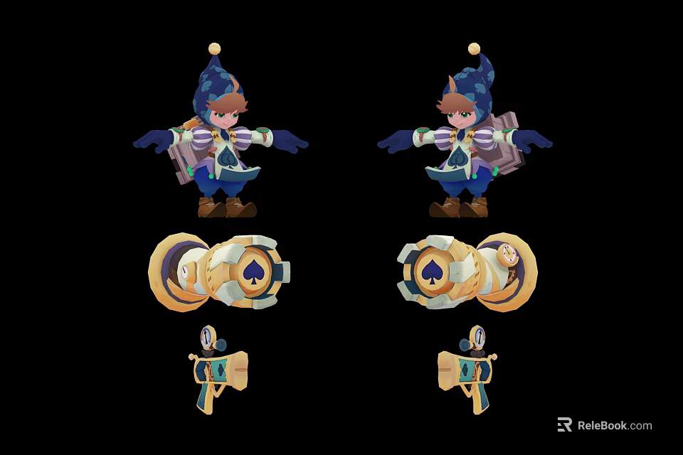 Young Fantasy Characters And Magical Creatures With Mechanical Gadget Designs 3d model