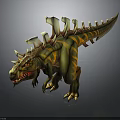 3D Dinosaur Creature With Green Yellow Body And Spiked Back Design