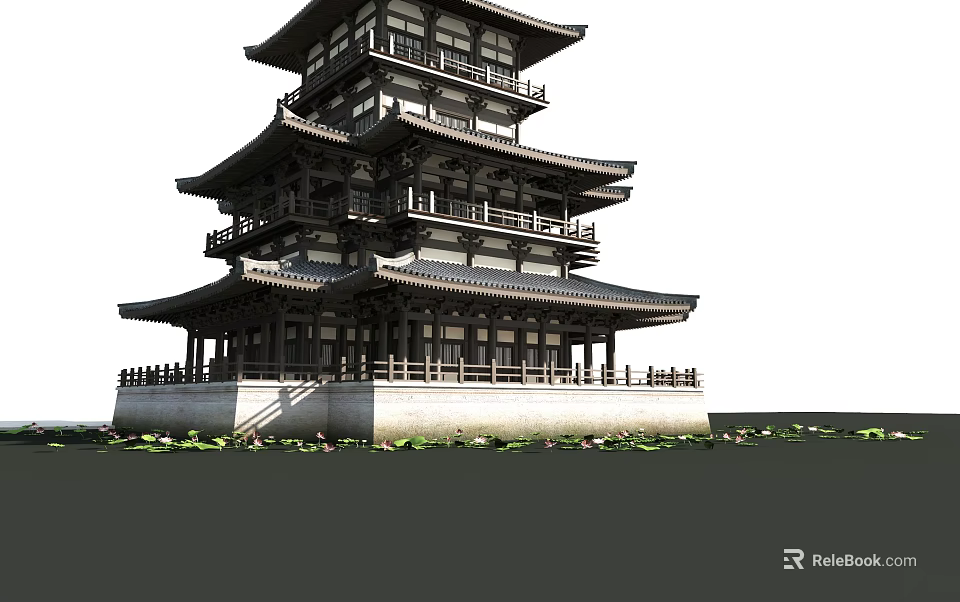 Ancient Chinese Architecture Multi Storey Wooden Structure With Overhanging Eaves And Traditional Design 3d model 