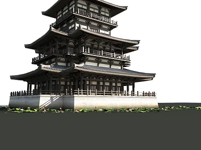 Ancient Chinese Architecture Multi Storey Wooden Structure With Overhanging Eaves And Traditional Design 3d model