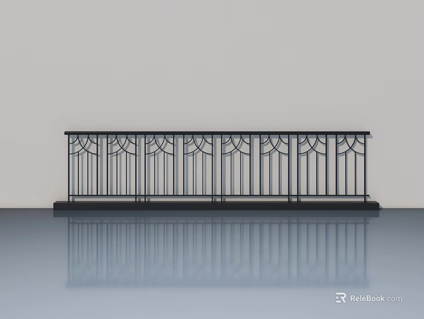 Black Metal Swing Door With Intricate Decorative Patterns And Floor Reflection 3d model 