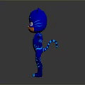 Animated Blue Cat Superhero Character With Black Stripes Mask And Big Eyes