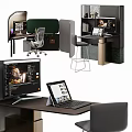 Modern Office Desk With Monitor Laptop Office Chair And Partition