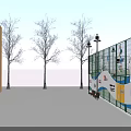 Outdoor Olympic Ice Rink With COC Logo Fencing Street Lamps And Benches