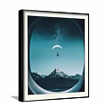 Scenic Circular Framed Landscape Painting With Milky Way Blue Sky Parachutist And Snowy Peaks
