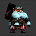 Game Fantasy Character Chubby Dwarf With Large Blue Beard Striped Clothing And Wooden Hammer