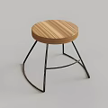 Modern Round Bar Stool With Wooden Seat And Black Curved Metal Legs Design