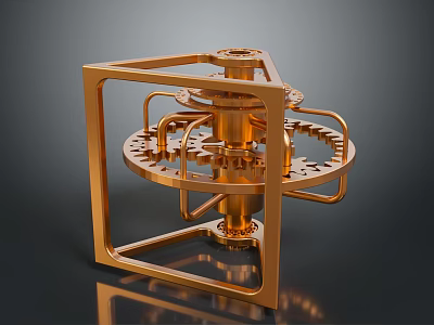 Golden Industrial Equipment with Mechanical Gears and Frame Structure Design 3d model