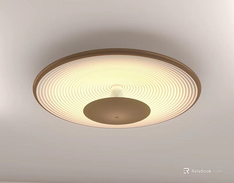 Minimalist Round Ceiling Light With Striped Shade And Soft Warm Illumination 3d model