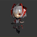 Chibi Character With White Hair Red Ears And Red Eyes In Gray And Red Outfit