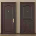 Dark Brown Security Doors With Modern Design Golden Handle And Lock System 3d model
