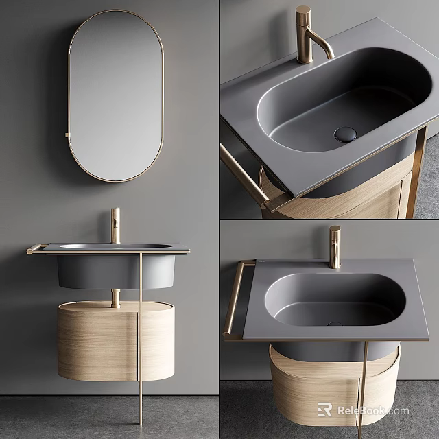 Contemporary Washbasin Design With Gray Basin Wooden Base And Metal Frame Interior 3d model 
