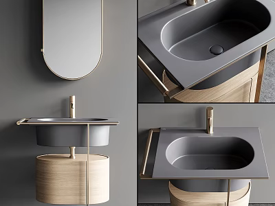Contemporary Washbasin Design With Gray Basin Wooden Base And Metal Frame Interior 3d model