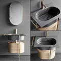 Contemporary Washbasin Design With Gray Basin Wooden Base And Metal Frame Interior